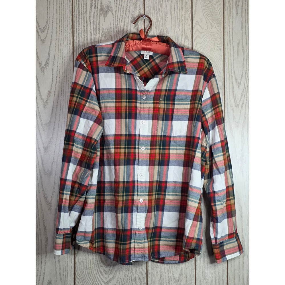 J.Crew Womens Multi Color Plaid Cotton Button Down Shirt CC242 Red Green M